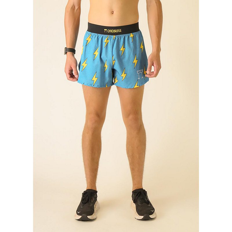 Chicknlegs Men's Blue Bolts Half Split Shorts 4 in