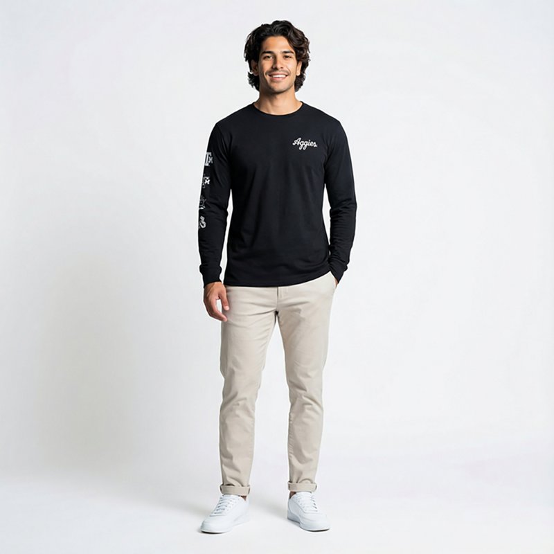 The Victory Men's Texas A&M University School Script Sleeve 2 Hit Long Sleeve Graphic T-shirt